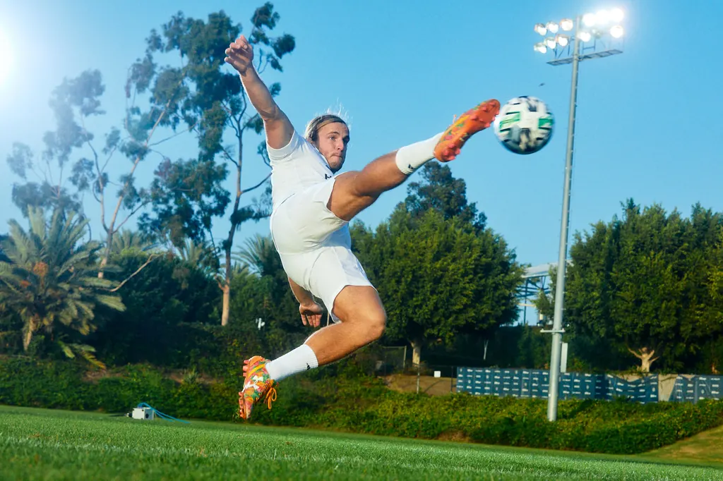 Airborne soccer kick